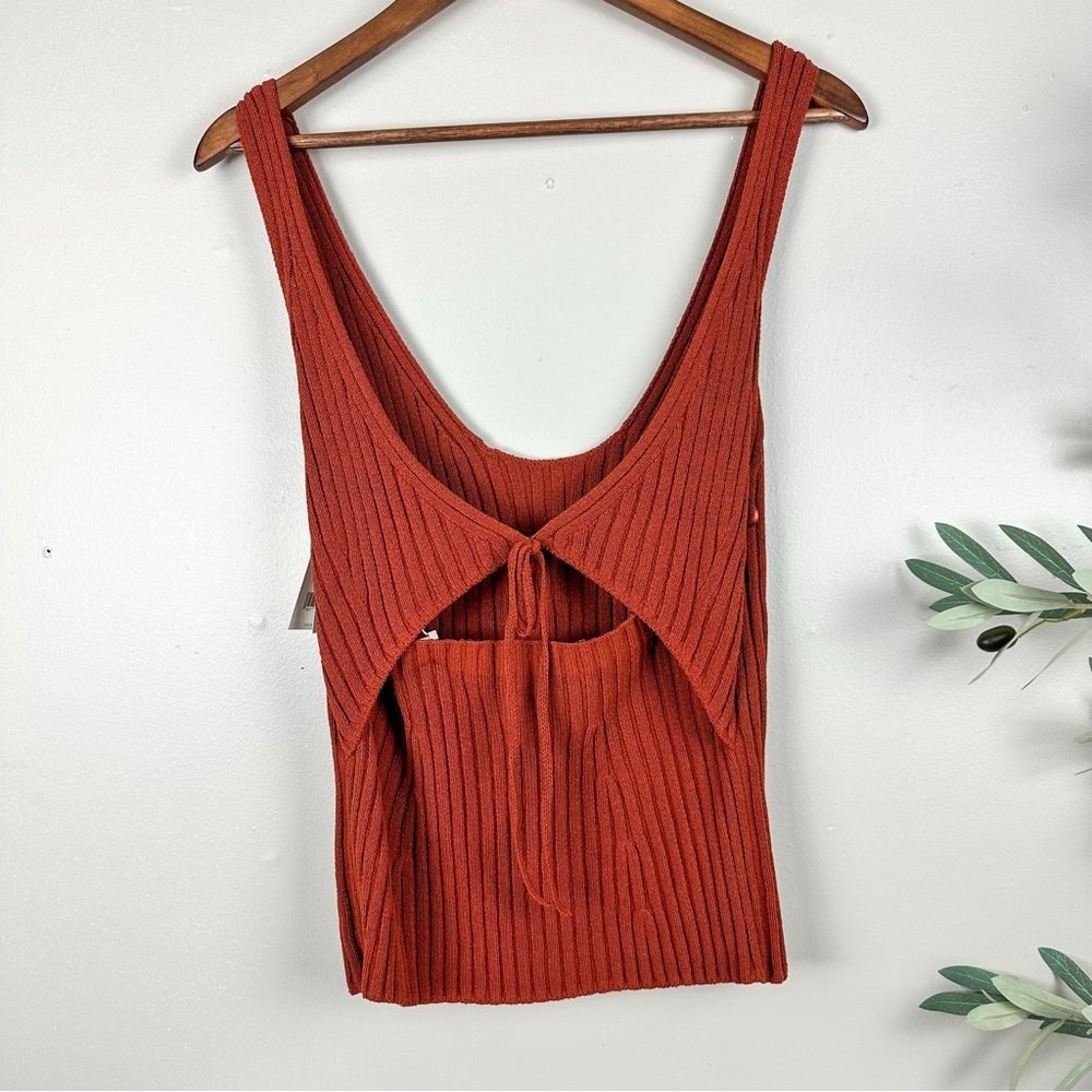 Vince Ribbed Tank Top Organic Cotton Scoop Neck Rust Minimalist - Picture 6 of 17